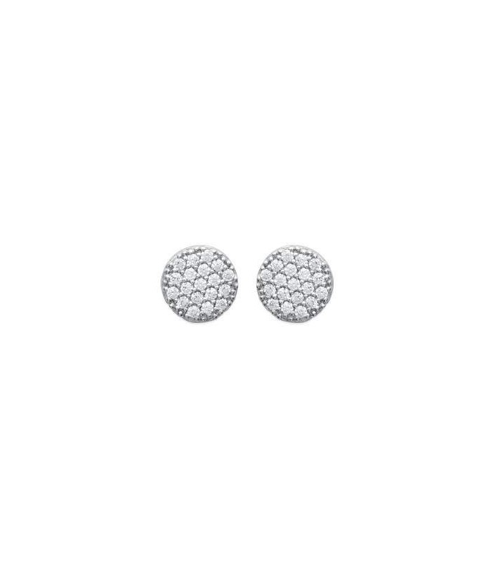 Boucle D Oreille Argent Massif Demi Boule Micro Serti Zirconium Blanc