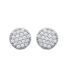 Boucles d'oreilles argent massif ronde plate zirconium 